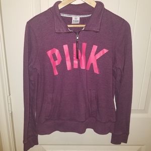 VICTORIAS SECRET PINK purple and hot pink logo perfect quarter zip size small